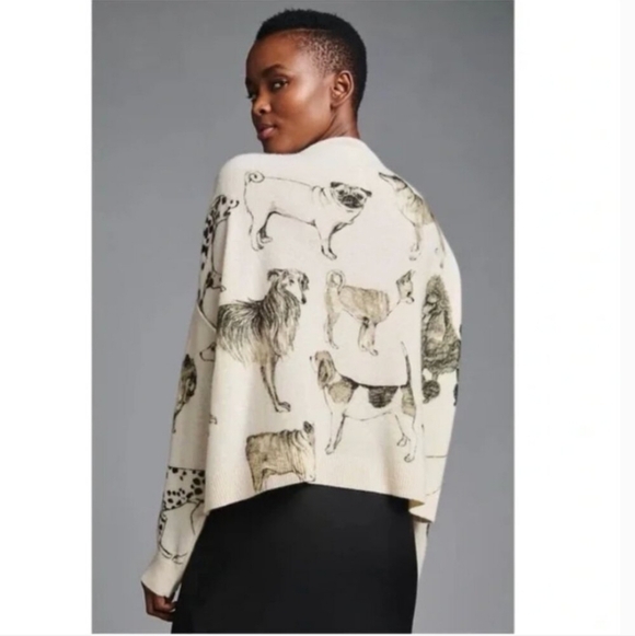 Anthropologie Pilcro The Alani Mock Neck Dog Novelty Printed Cashmere Sweater S - Picture 4 of 8